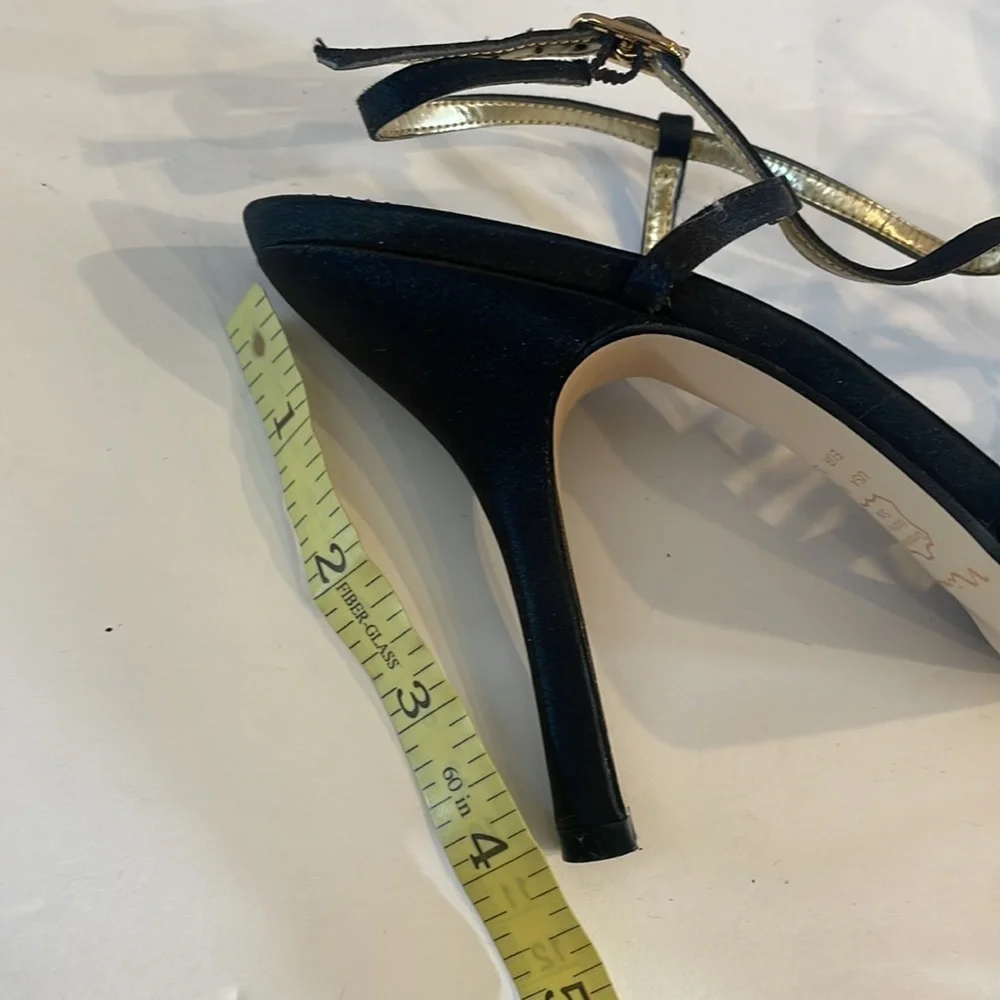 NINA satin Black heel Sandals / strappy  /  black rhinestones accents size 9M